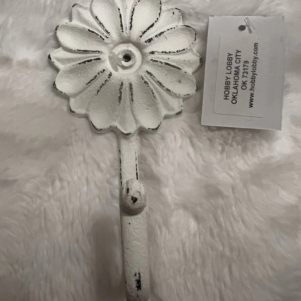 NEW Hobby Lobby Distressed White Flower Wall Hook